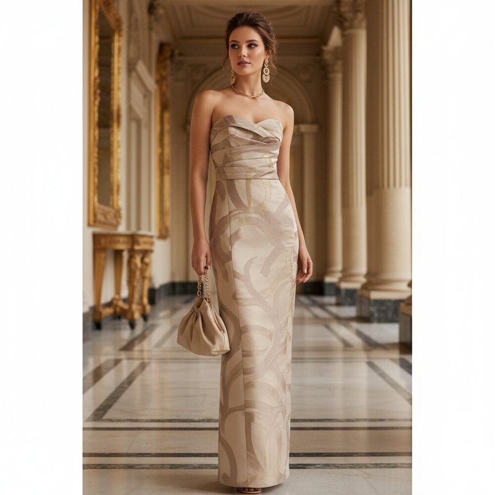 Donna Karan Strapless Champagne Metallic Gown – Size 4 – NWT